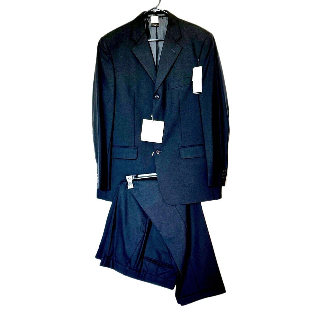 Woolmark Pure New Wool Suit Black Made Germany Jacket Pants 54